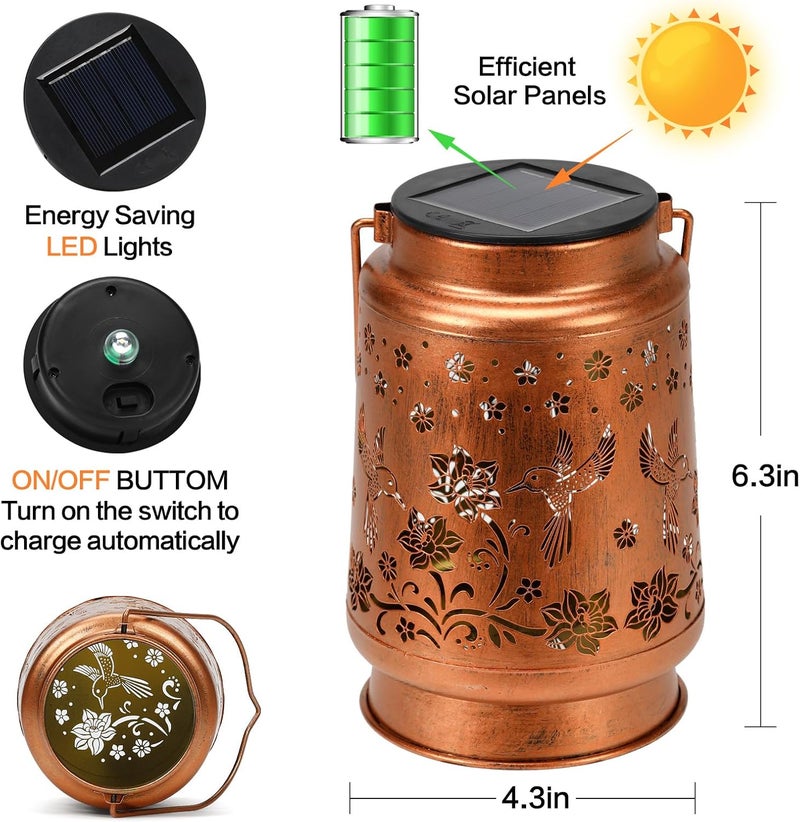BODEVEDOB Solar Lanterns Outdoor Waterproof Hummingbird Garden Decor Birthday Gifts for Women Mom Grandma Hanging Solar Lights Metal Solar Decoration Outside for Yard,Patio,Backyard,Porch - Image 4